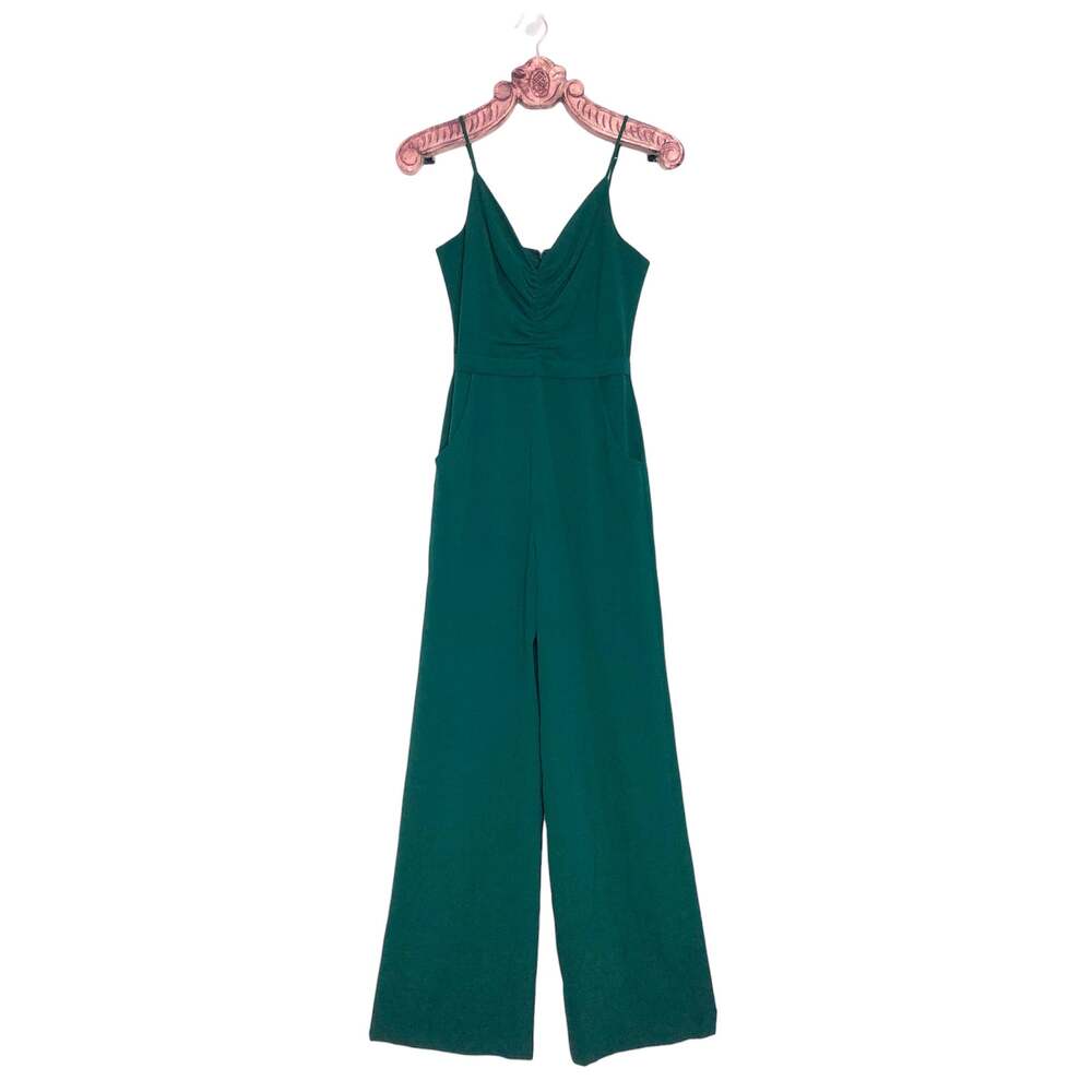 Dress the Population Emmet Crepe Jumpsuit Pine Green Wide Leg S